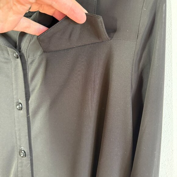 Susan Graver Premier Womens Small Sheer Sleeves Knit Button Front Top Black Flow - Picture 10 of 12